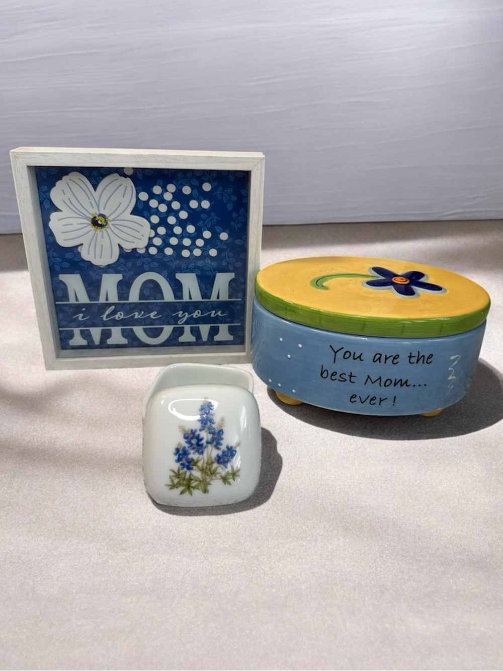 You Are the Best Mom Oval Trinket Box Frame and Small Floral Trinket Set of 3